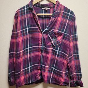 Victoria's Secret Plaid Long Sleeve Button Up Pajama Shirt (small)
